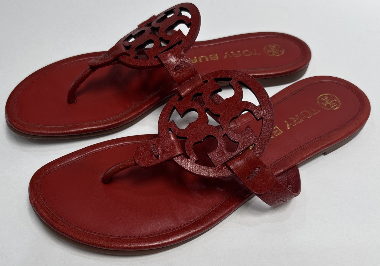 Tory Burch Miller Maroon Smooth Leather Sandals 6 M See Pics Read Description
