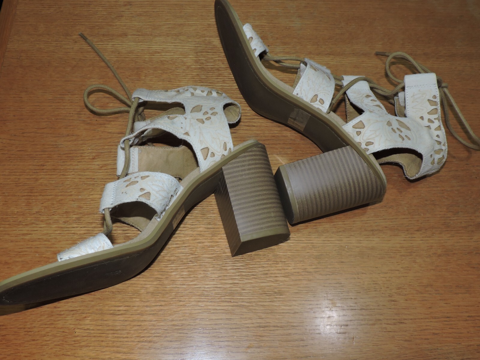 Faryl Robin Brand Beige Lace Up Ankle/gladiator Sandal 3.75″Block Heels SZ 8.5M