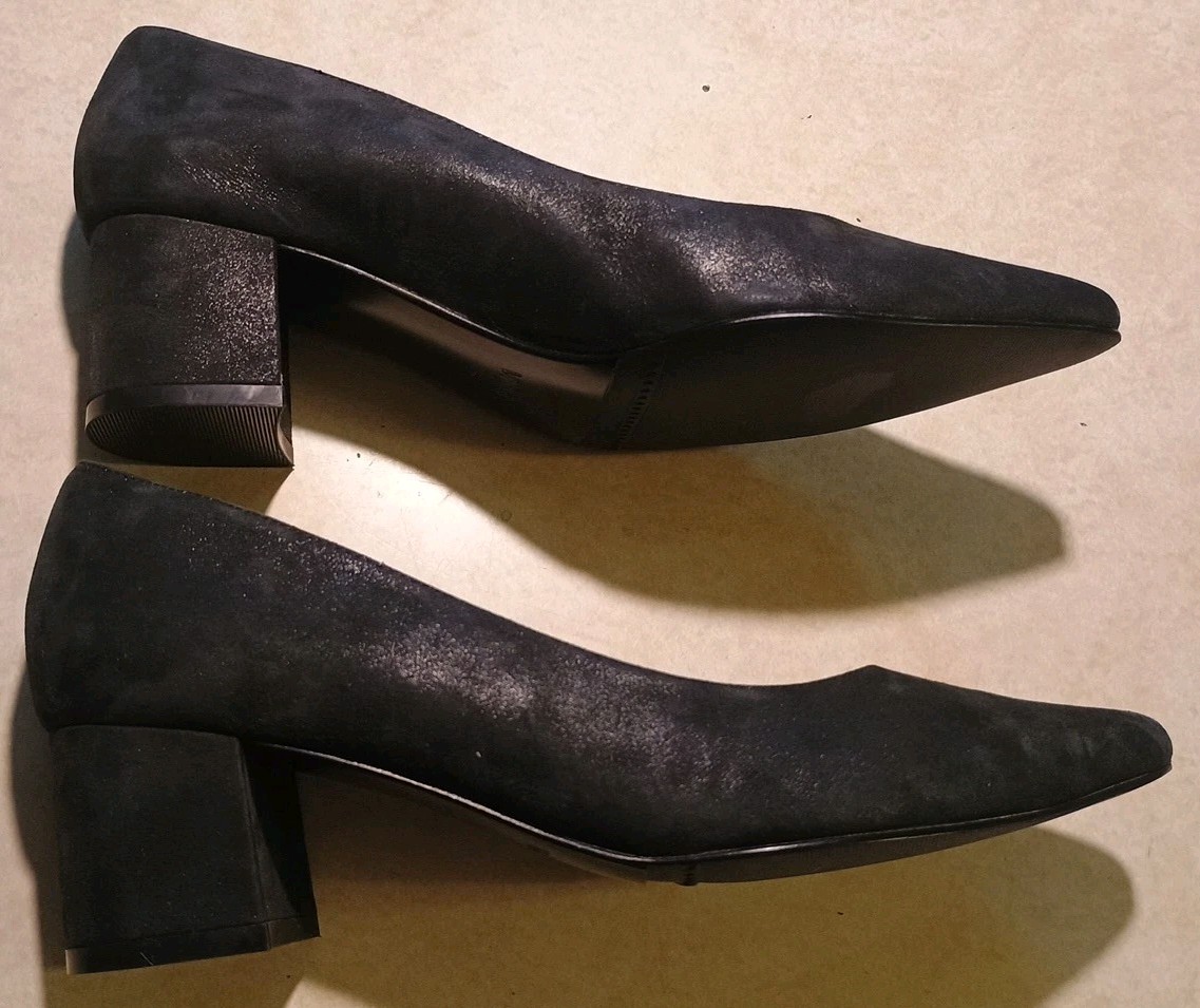 VANELi Classic Designer Shimmer Black Suede Pumps 1.75″ Chunky Heel Sz 7 N EUC