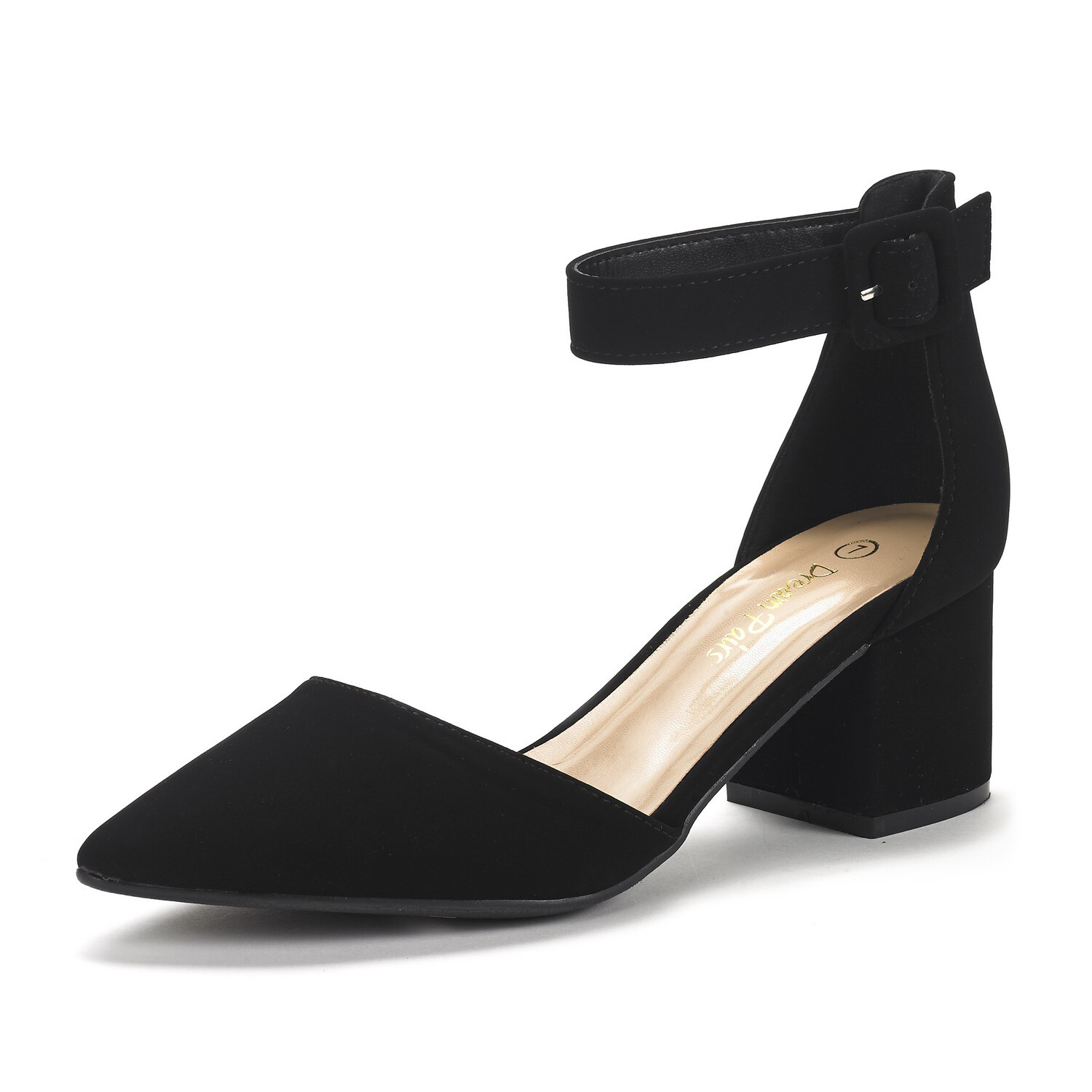 Women Low Chunky Block Heel Pumps Ankle Strap Pointed Toe Wedding Dress Shoes