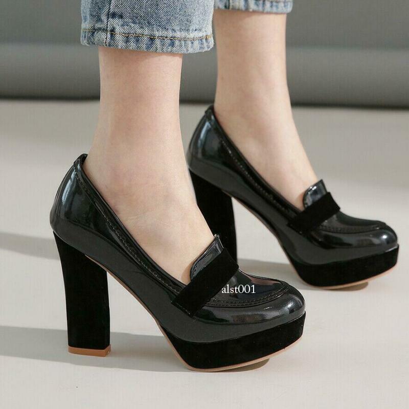 Women’s Platform Plus Size Pointed Chunky Block Heeled Pumps Shoes Party