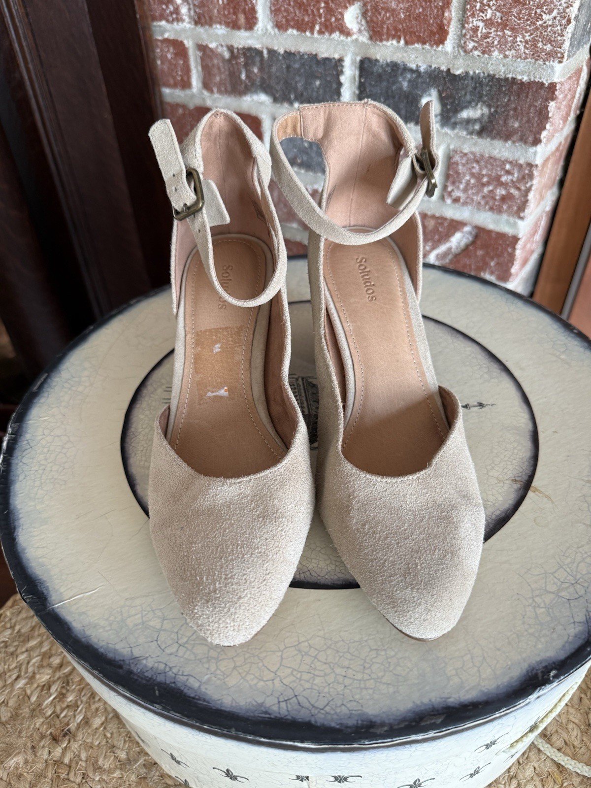 Soludos Beige Gemma Ankle Strap Heels Sz 7.5 Women’s Shoes Suede