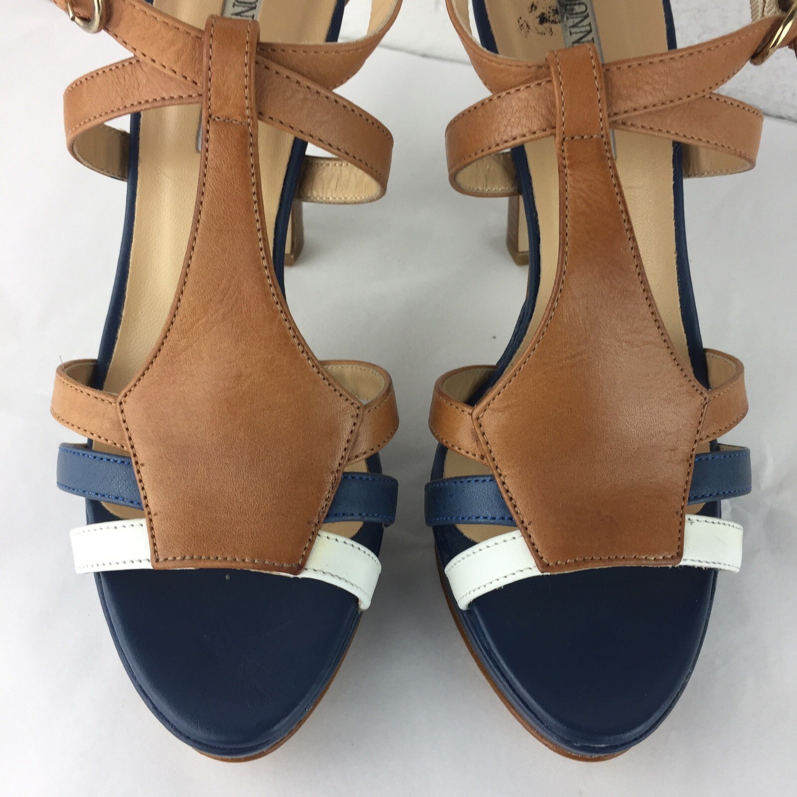 Donna Più Colorblock Ankle Strappy Platform Heel Shoes Sandals Leather 36 US6