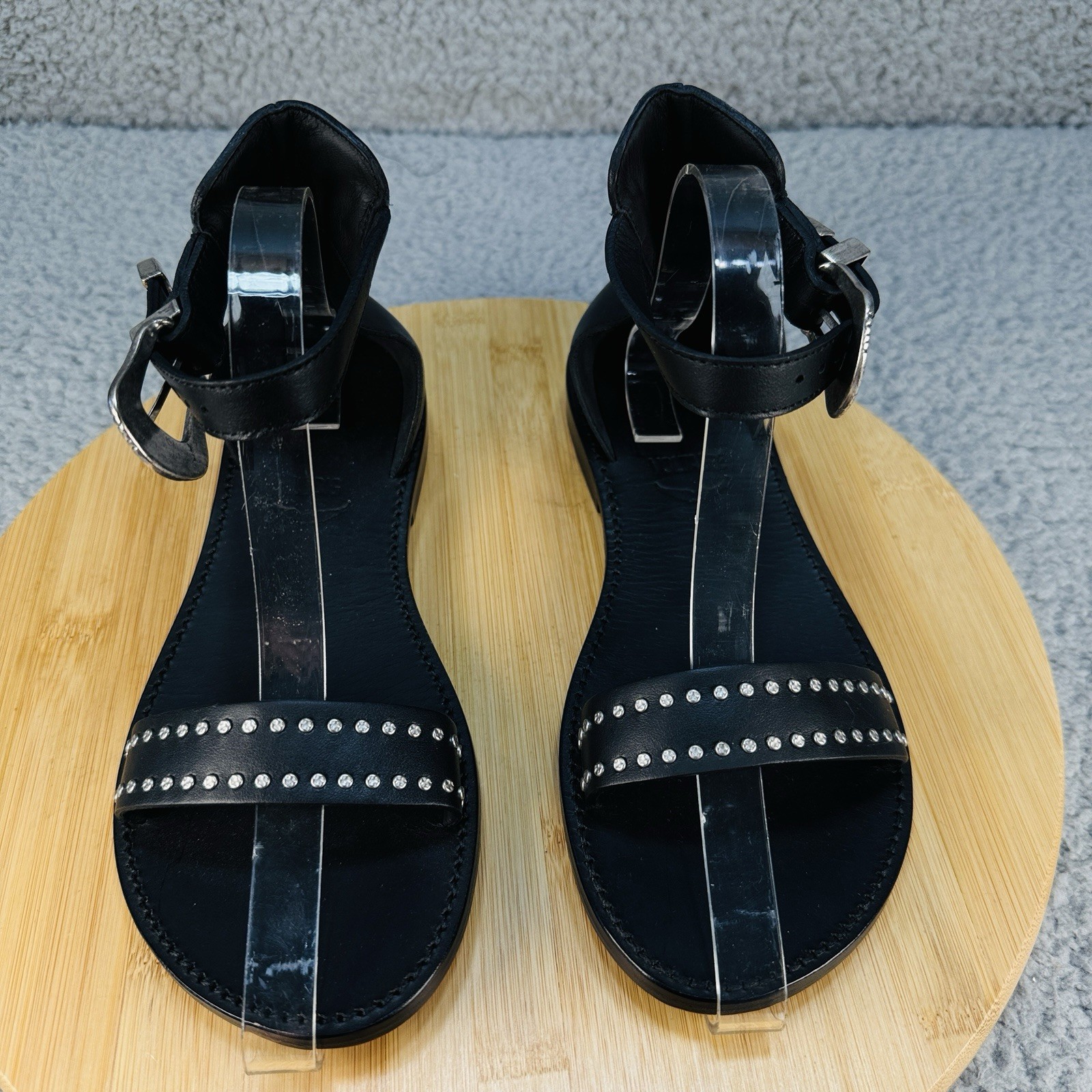 Zadig & Voltaire Paris Black Leather Studded Sandals EU 37 US 6