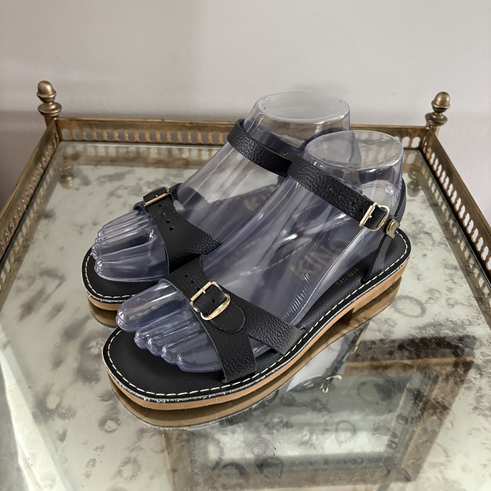 Kino Sandals Shoes Womens Size 6 Black Strappy Buckle Leather Handmade Key West