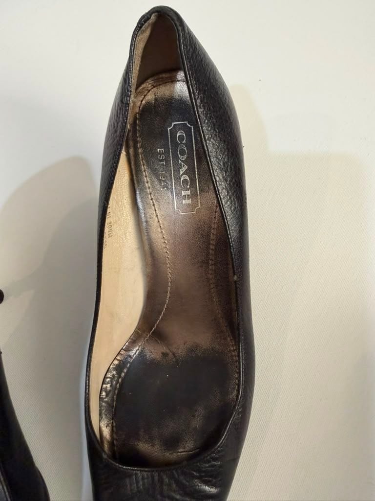 Coach Black Leather Pointed-Toe Kitten Heels