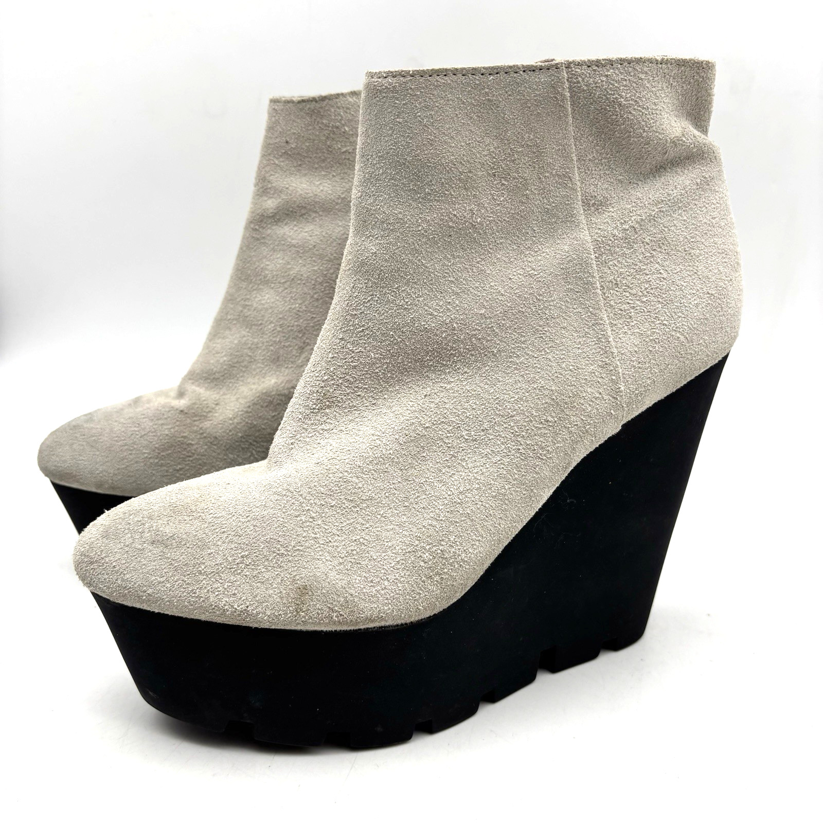 Vintage 00s Y2K Cheap Monday Monolith Gray Suede Leather Platform Wedge Boots 9
