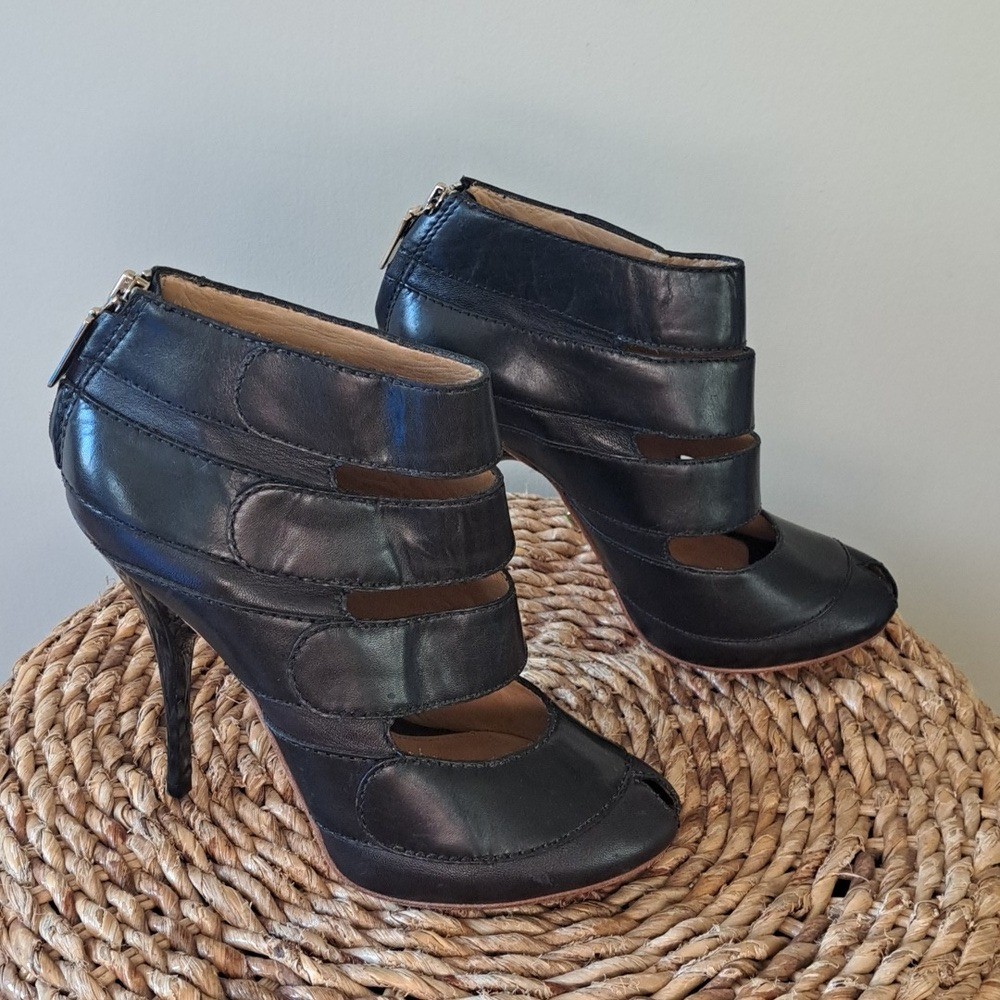 Lamb Womens Luxury Designer Black Leather Stileto Caged 4.75″ Heels S-8