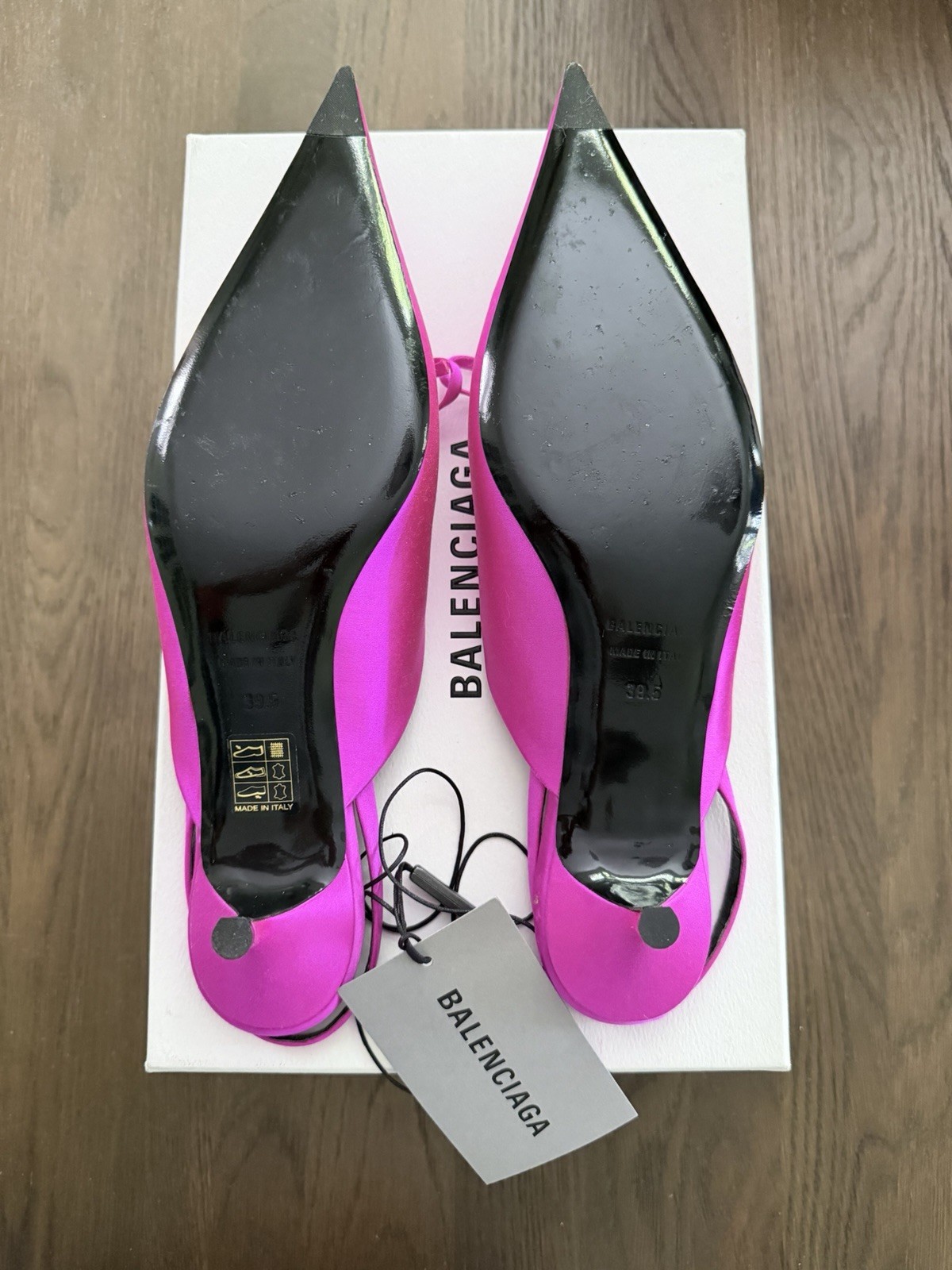 Balenciaga Women’s Fuchsia Silk Pointed Toe Bow Slingback Heels US 9.5