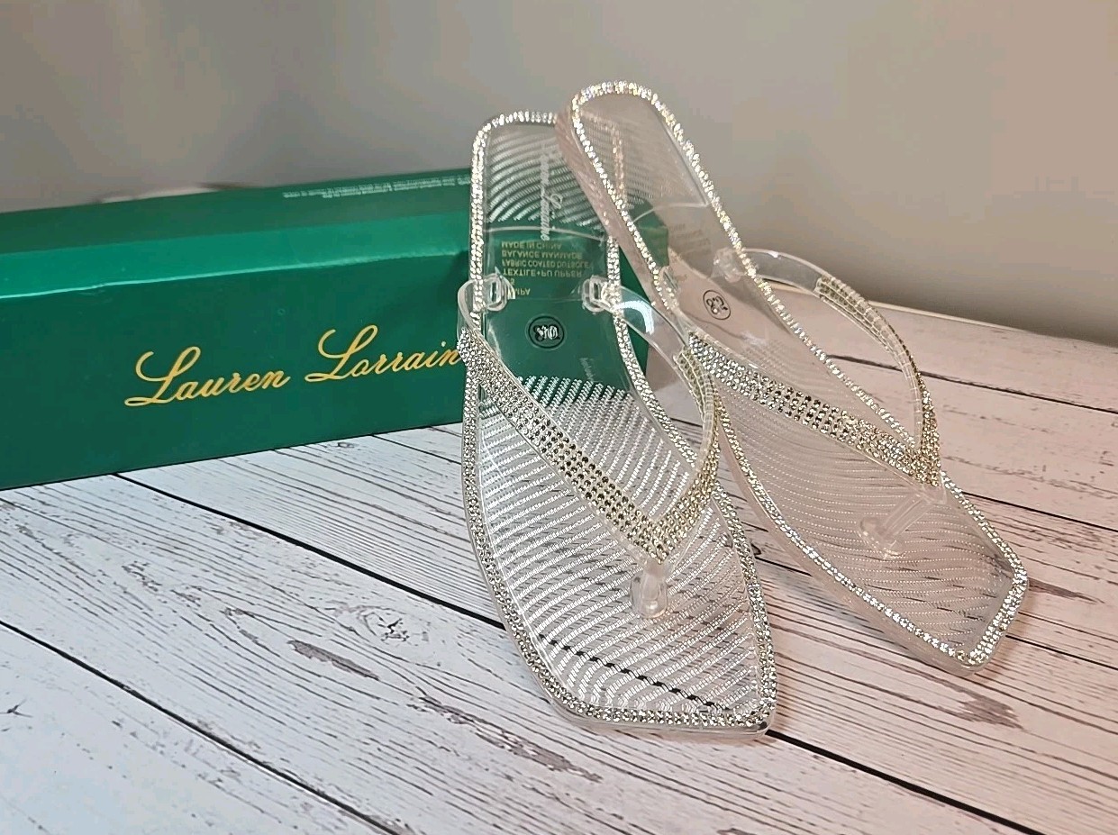 Lauren Lorraine Tampa Clear Sandals Size 8 Bling Flip Flops Sparkle Fabulous