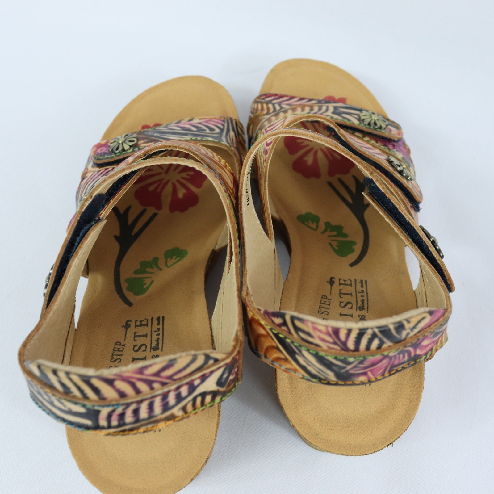 L’Artiste by Spring Step BonVoyage Hand Painted Tropical Wedge Sandals Sz EU 37