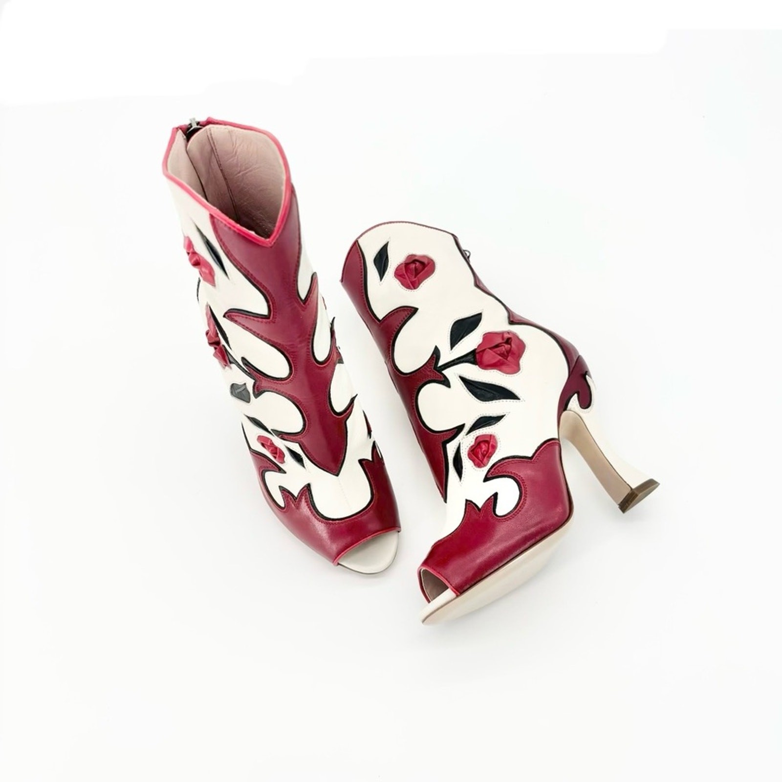 NIB Miu Miu SS2012 Runway Rose Peep Toe Western Booties 35
