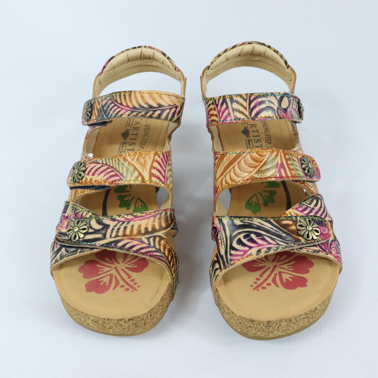 L’Artiste by Spring Step BonVoyage Hand Painted Tropical Wedge Sandals Sz EU 37