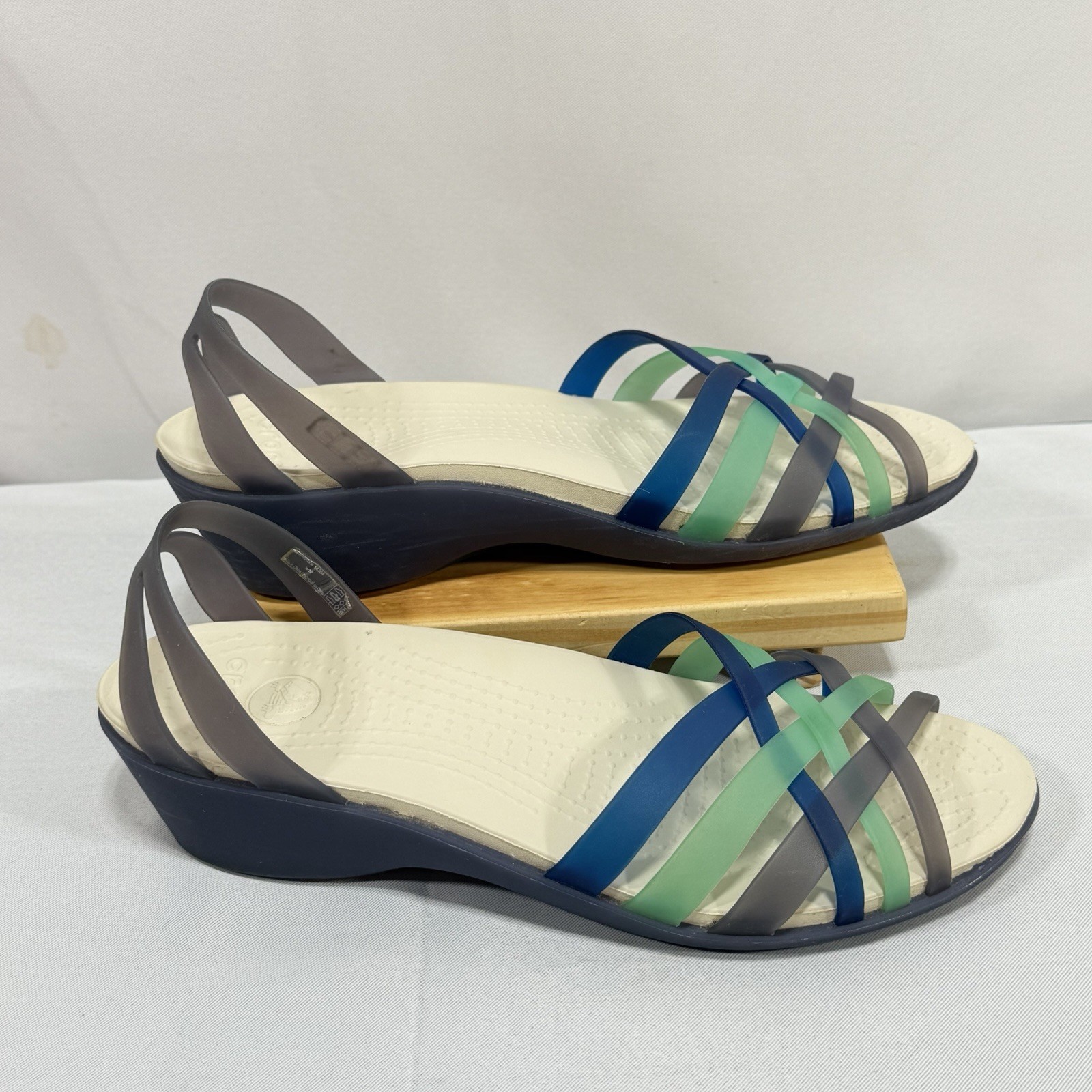 Crocs Jelly Sandal Isabella Huarache Slip On Wedge Women’s 10 Blue Green Gray