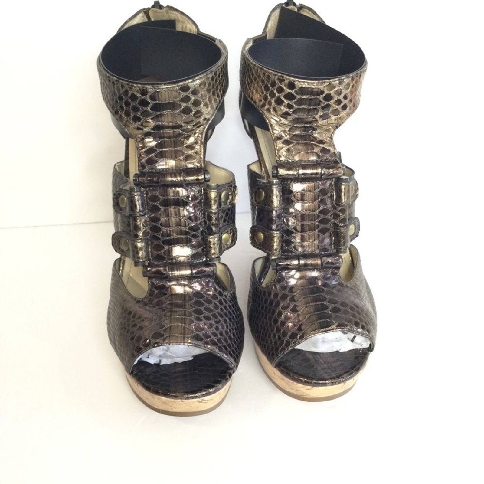 Enzo Angiolini Snake Print Cork Platform Heels