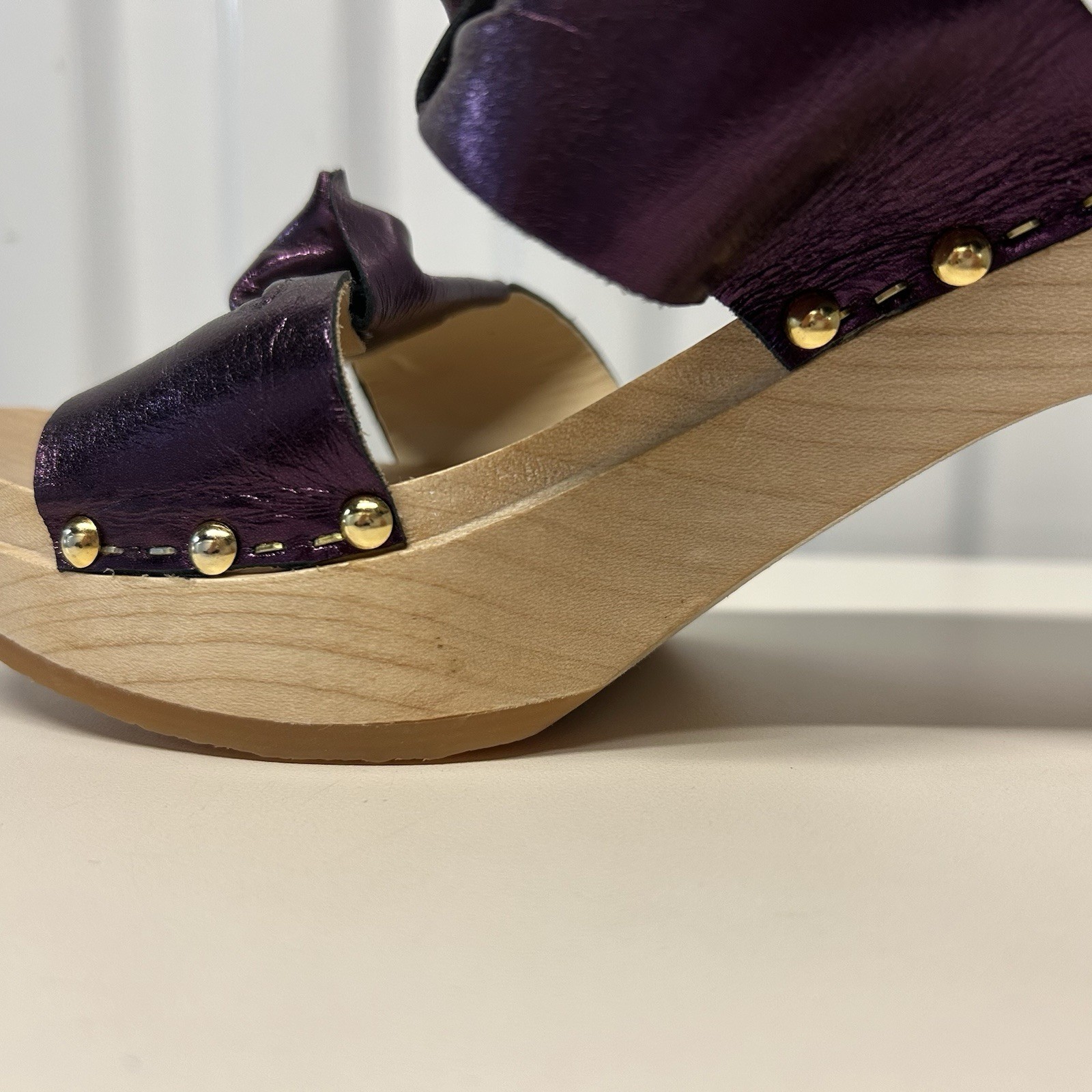 Sabot Youyou Leather Ynoui Metallic Purple Studded Mules Clogs Womens 41/US 10