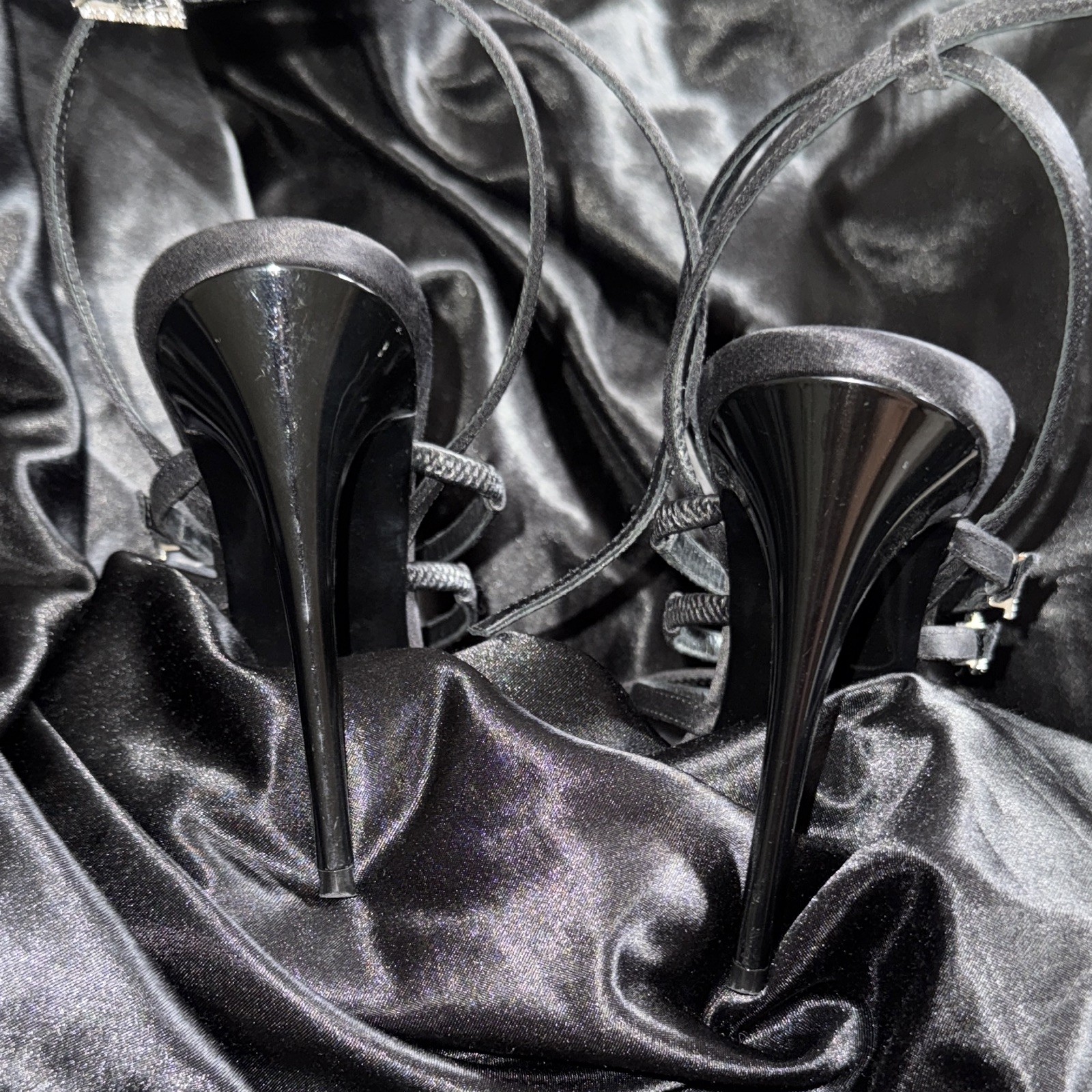 Saint Laurent Women’s Black Leather Strappy Ankle Strap Stiletto Sandal 7.5