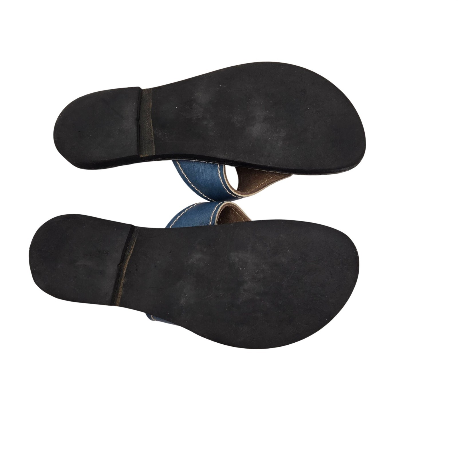 Kino Vintage Blue Leather Flip Flops Size 8 Made In Key West Florida Pre-Owned