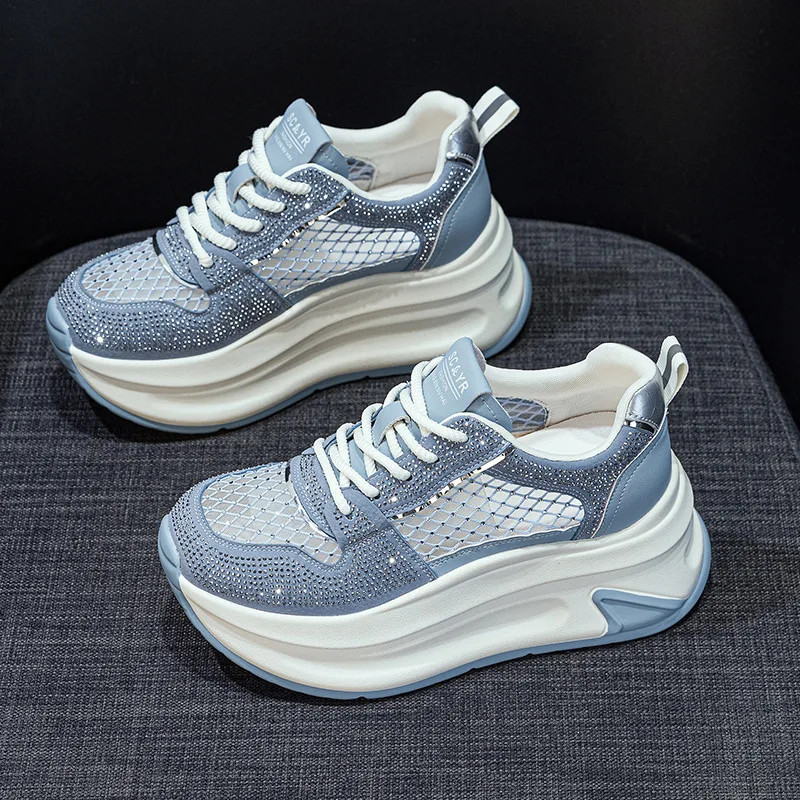 7cm Air Mesh Microfiber Leather Chunky Sneaker Shoes Women Platform Wedge Comfy
