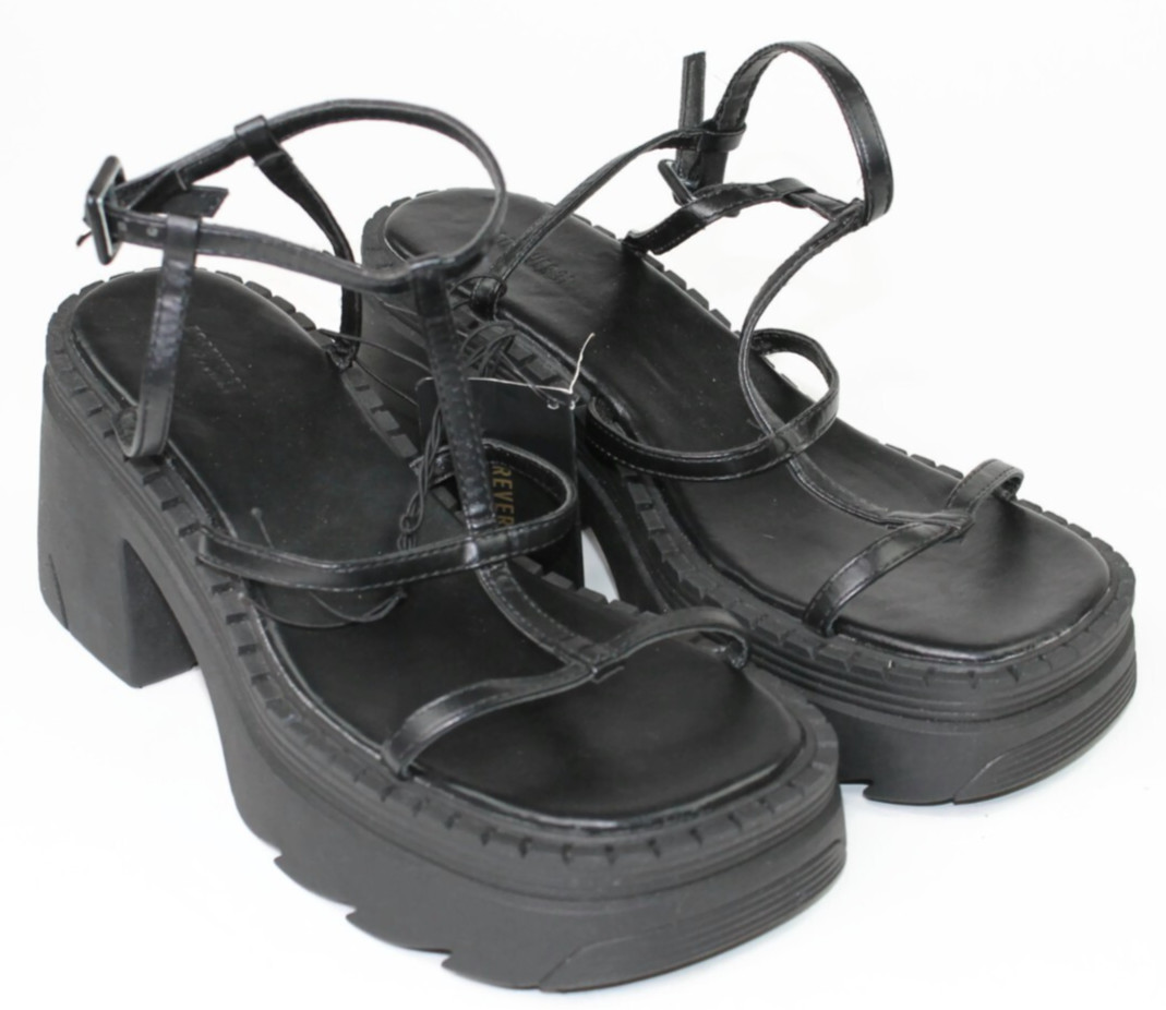 Forever 21 Black Chunky Lug-Sole Platform Sandals Shoes Sz 8 Gothic Retro Women