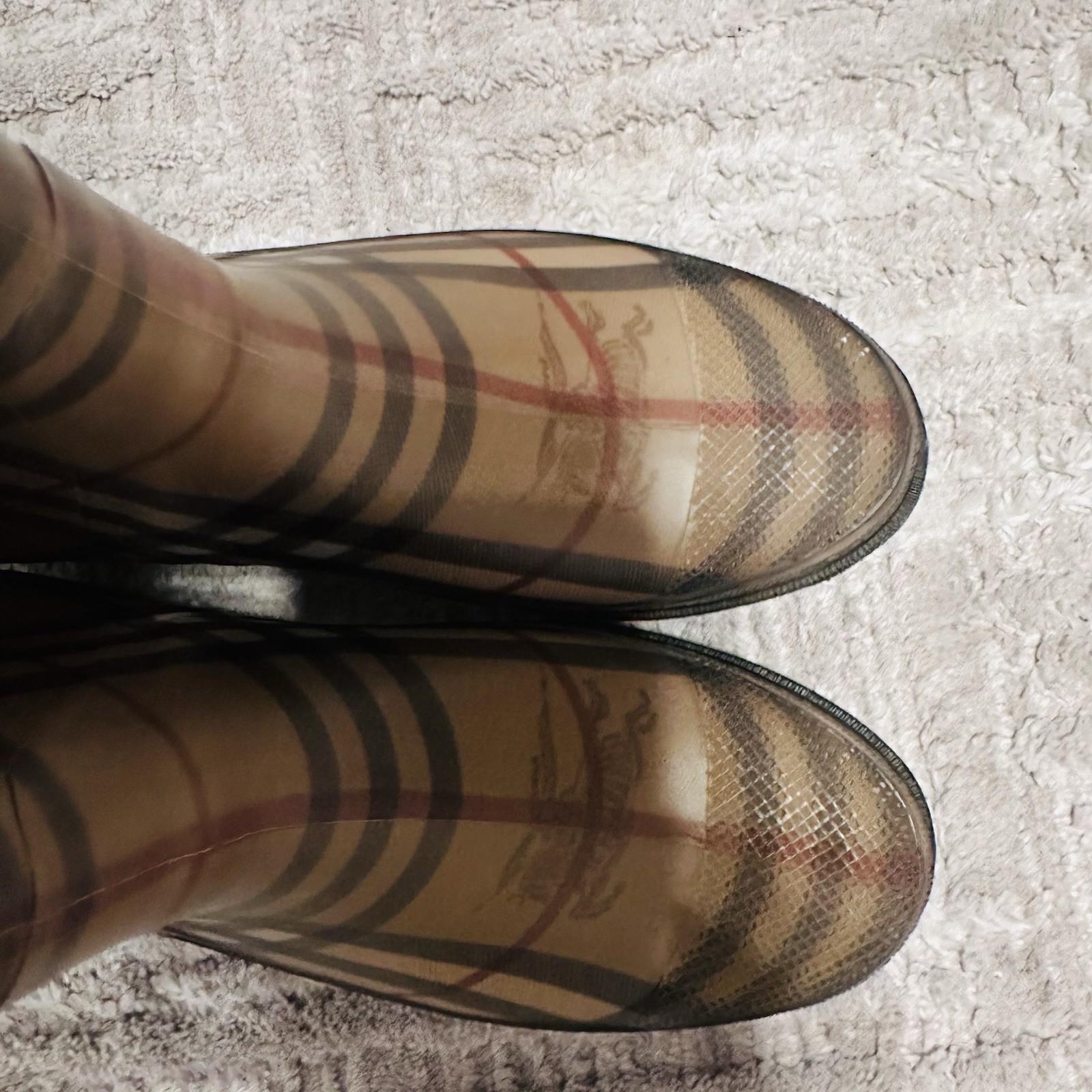 Burberry Nova Plaid Knee High Waterproof Rubber Rain Boots Women US 9
