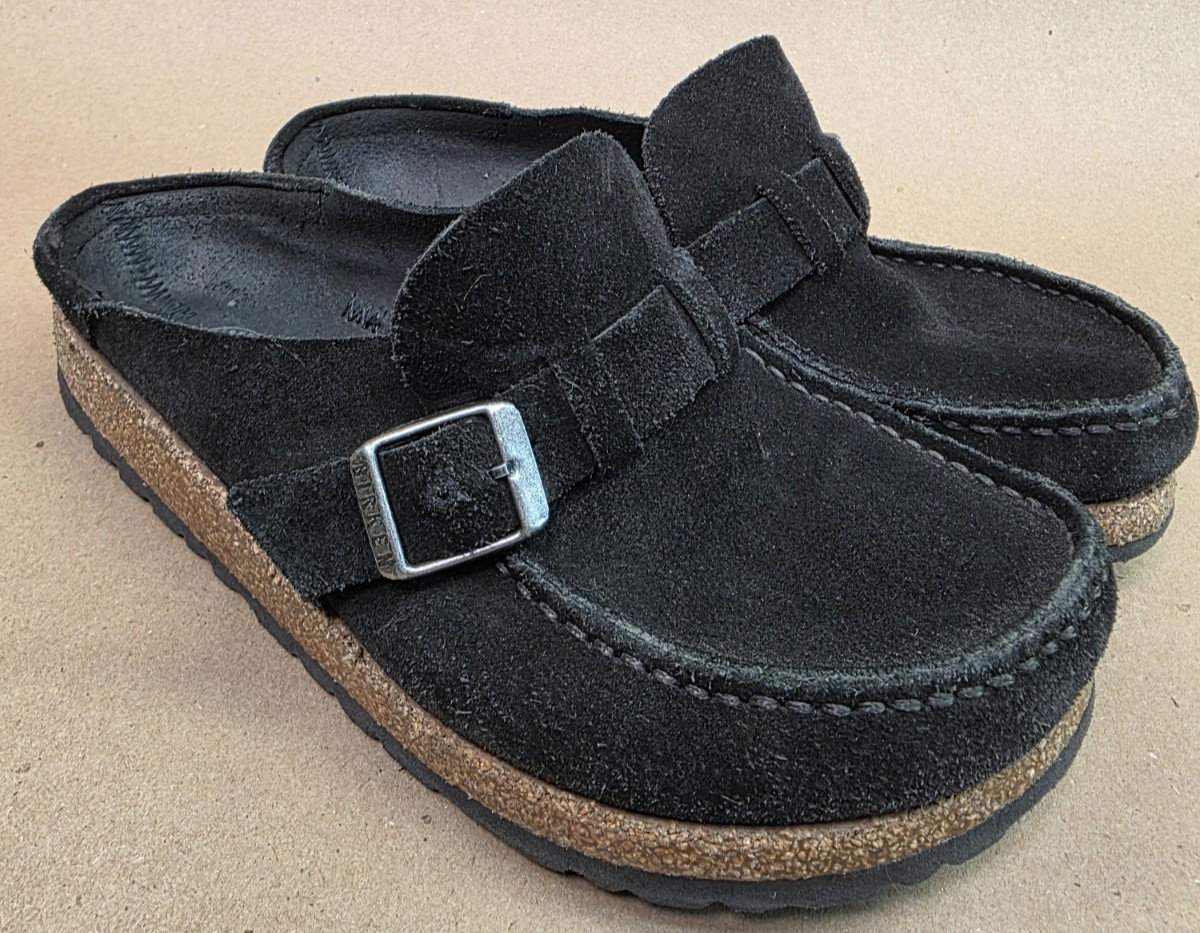 Womens (Sz 36) Birkenstock Buckley Black Suede Slip On Clogs Shoes