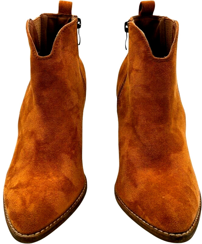 beast fashion women’s camel suede 3.5 in heeled zip-up booties size 8.5 – EUC