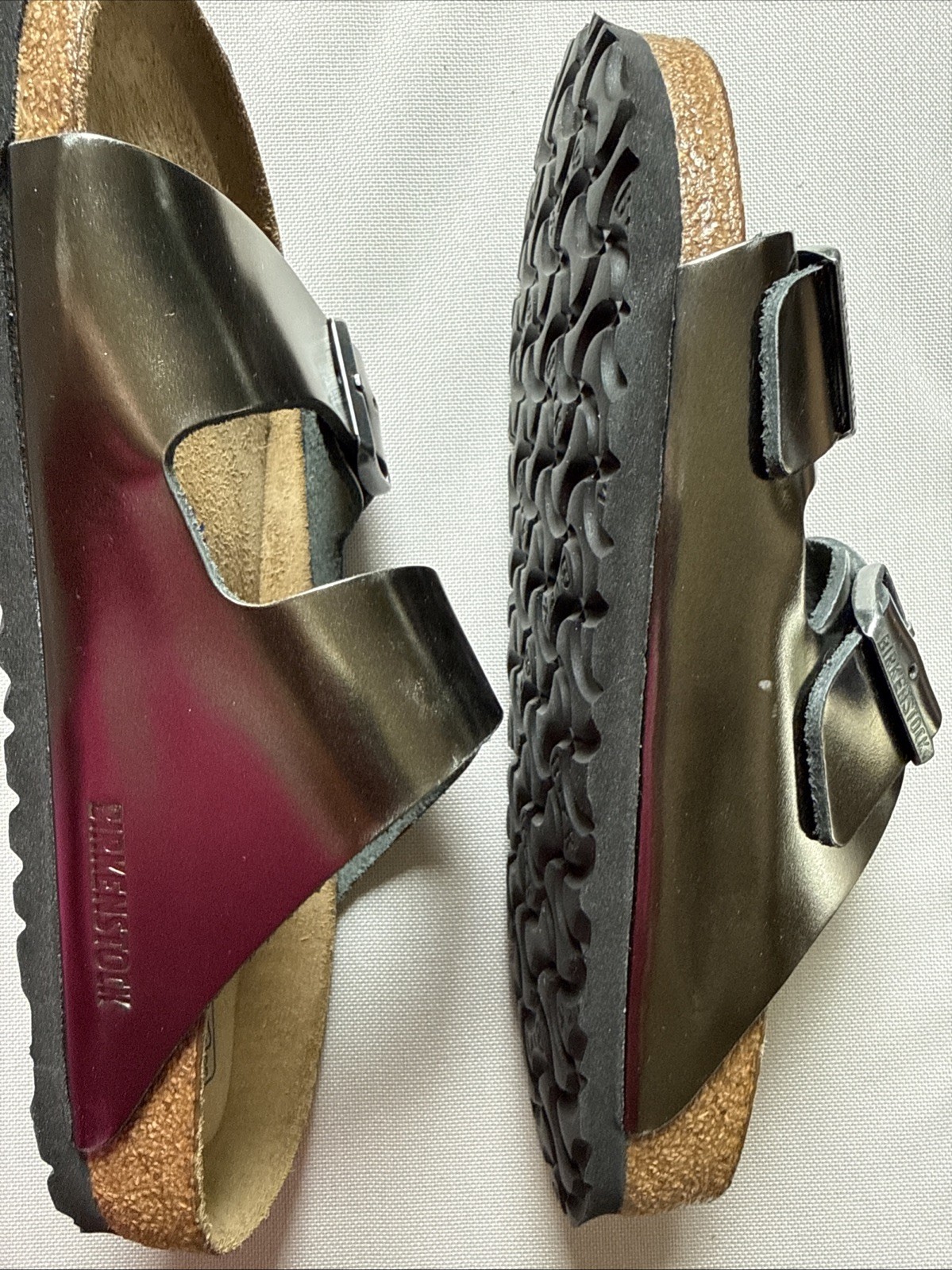 Birkenstock Arizona Metallic Anthracite Leather Soft Footbed Sandals EU 38R US8