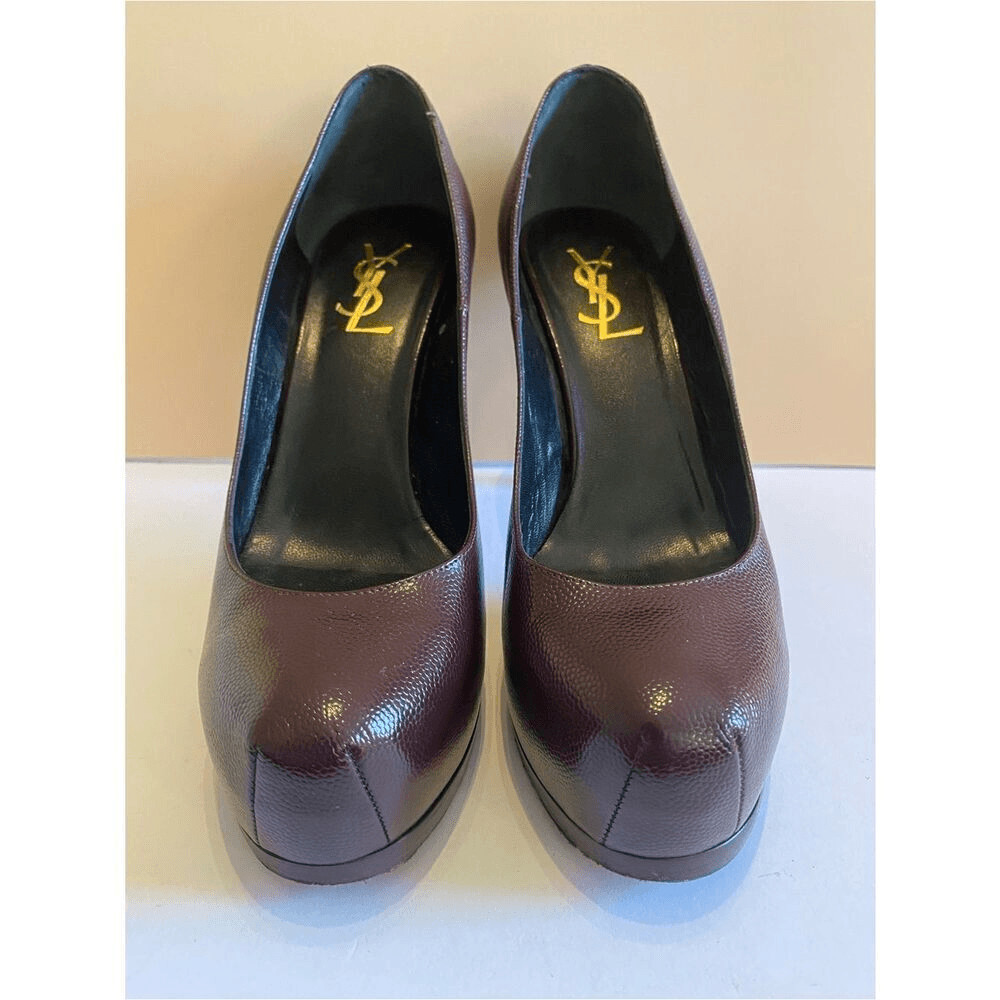 Yves Saint Laurent Tribtoo 80 Burgundy Leather Platform Stilettos