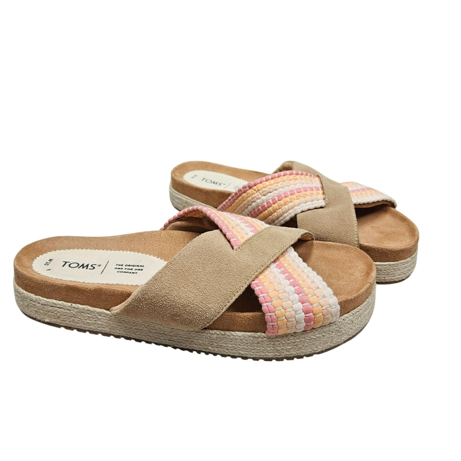 Toms Womens Espadrille Woven Platform Sandals Size 10 Beige Multicolor Slide on