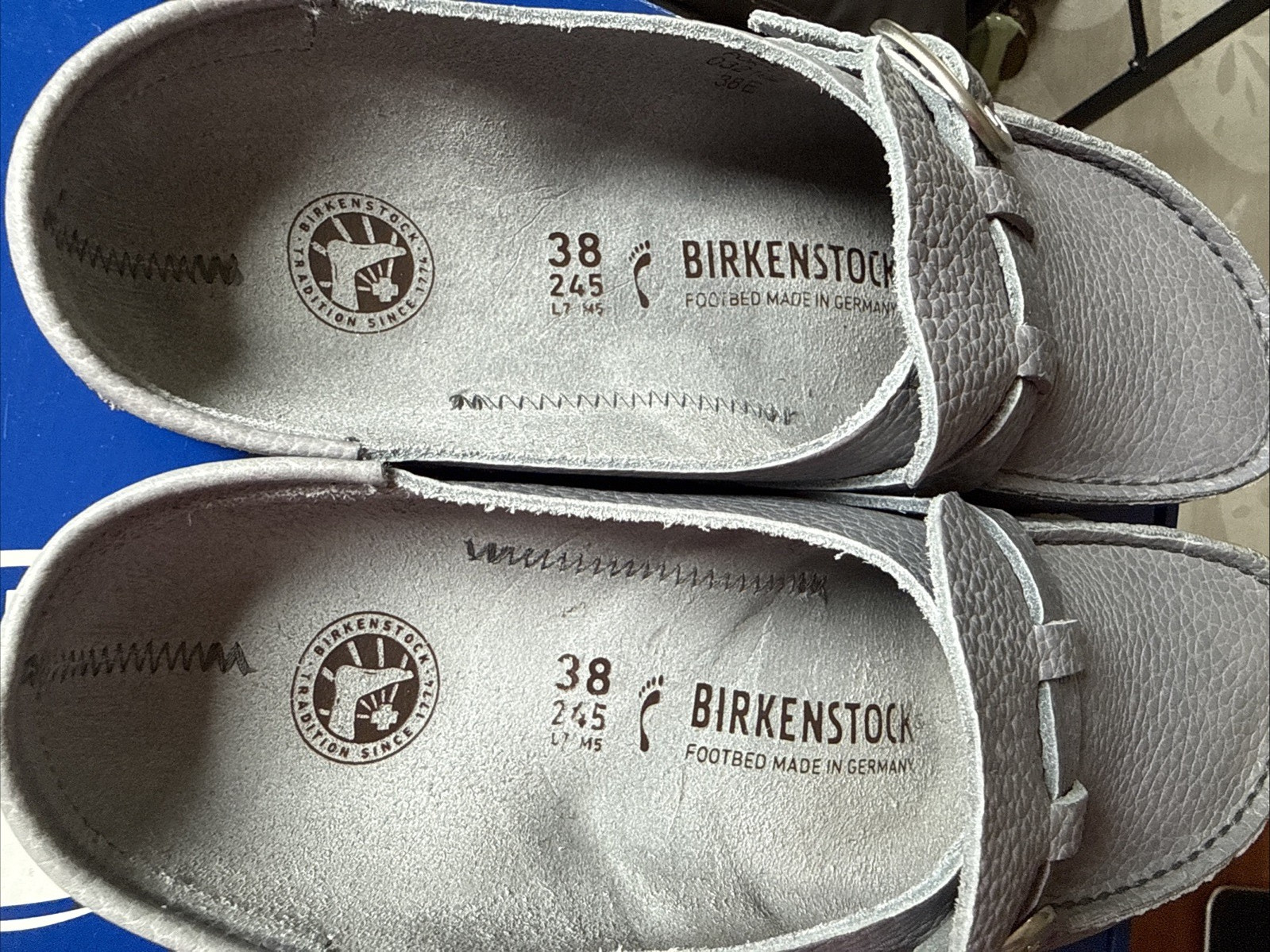 NWOB Birkenstock Buckley Grey Natural Leather Clogs EU 38 N US 7-8