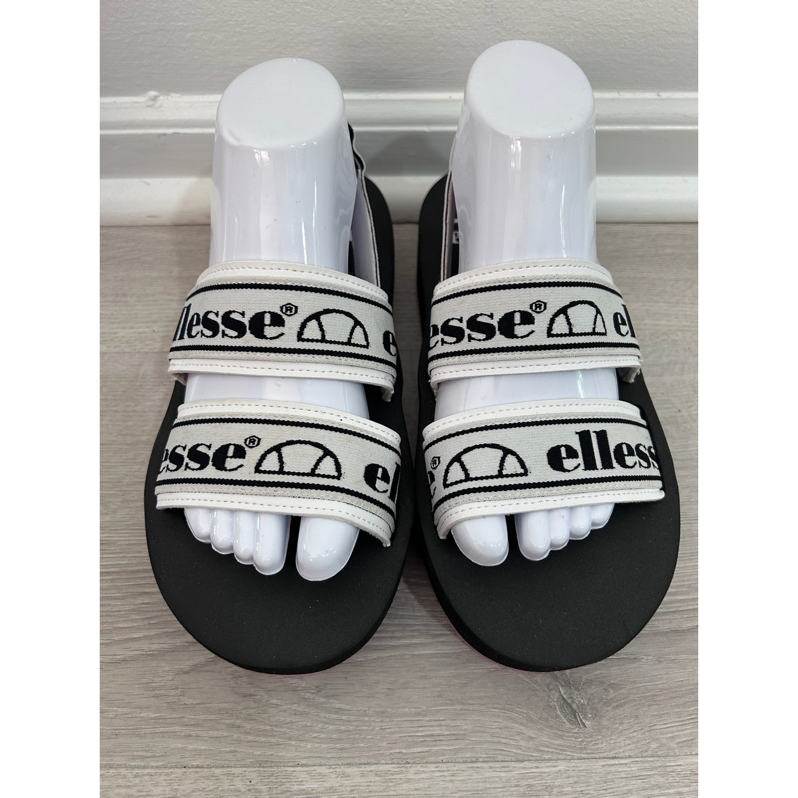 Ellesse Womens Platform Sandals Black White Pink Logo Strappy Sz 7 Retro 90s Y2K