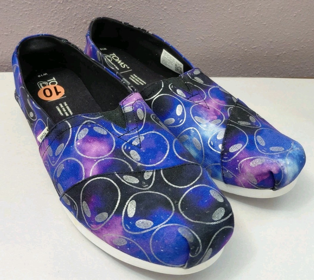 TOMS Black Foil Alien Galaxy Print Alpargata Women’s Sz 10 Shoes