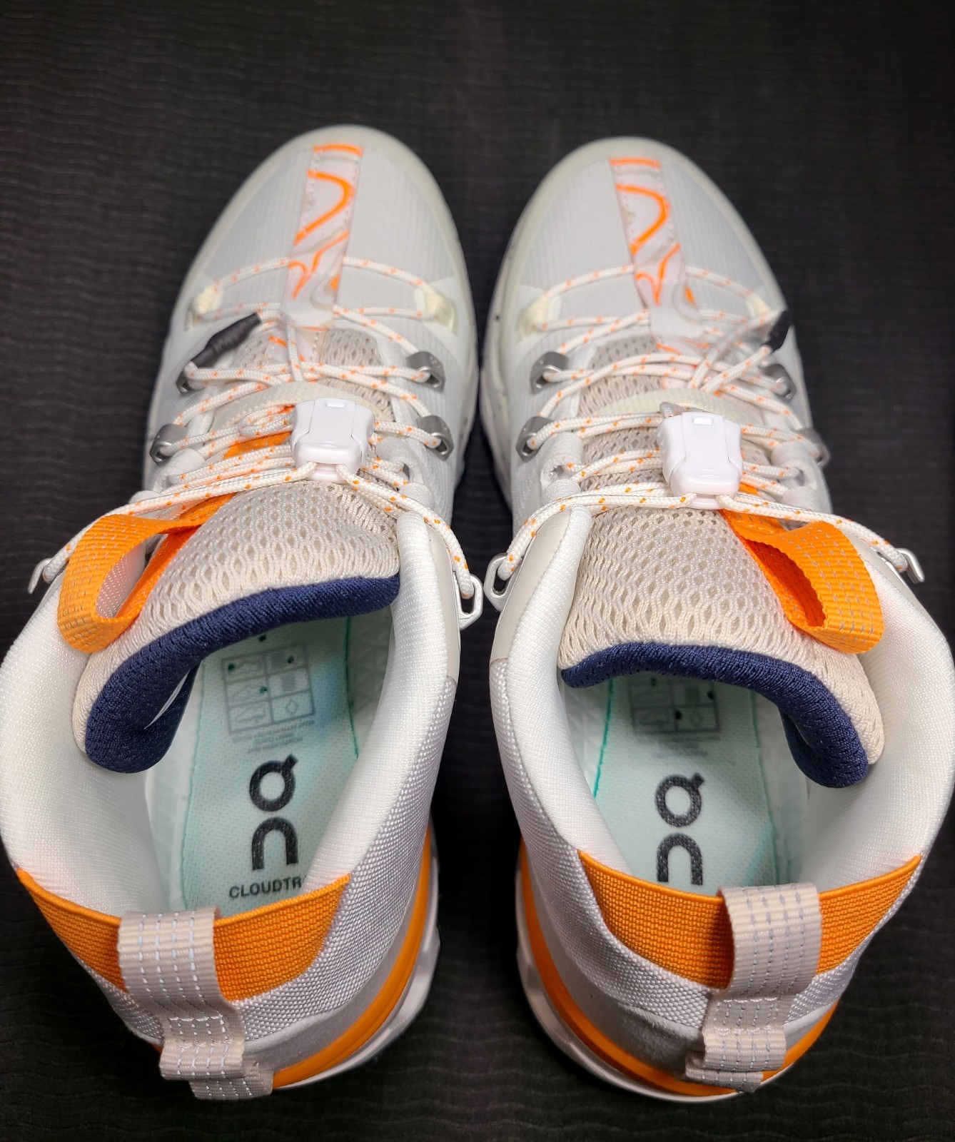 On Cloudtrax Mid Waterproof Frost White Orange Hiking Shoes Women’s US 5 EU 36
