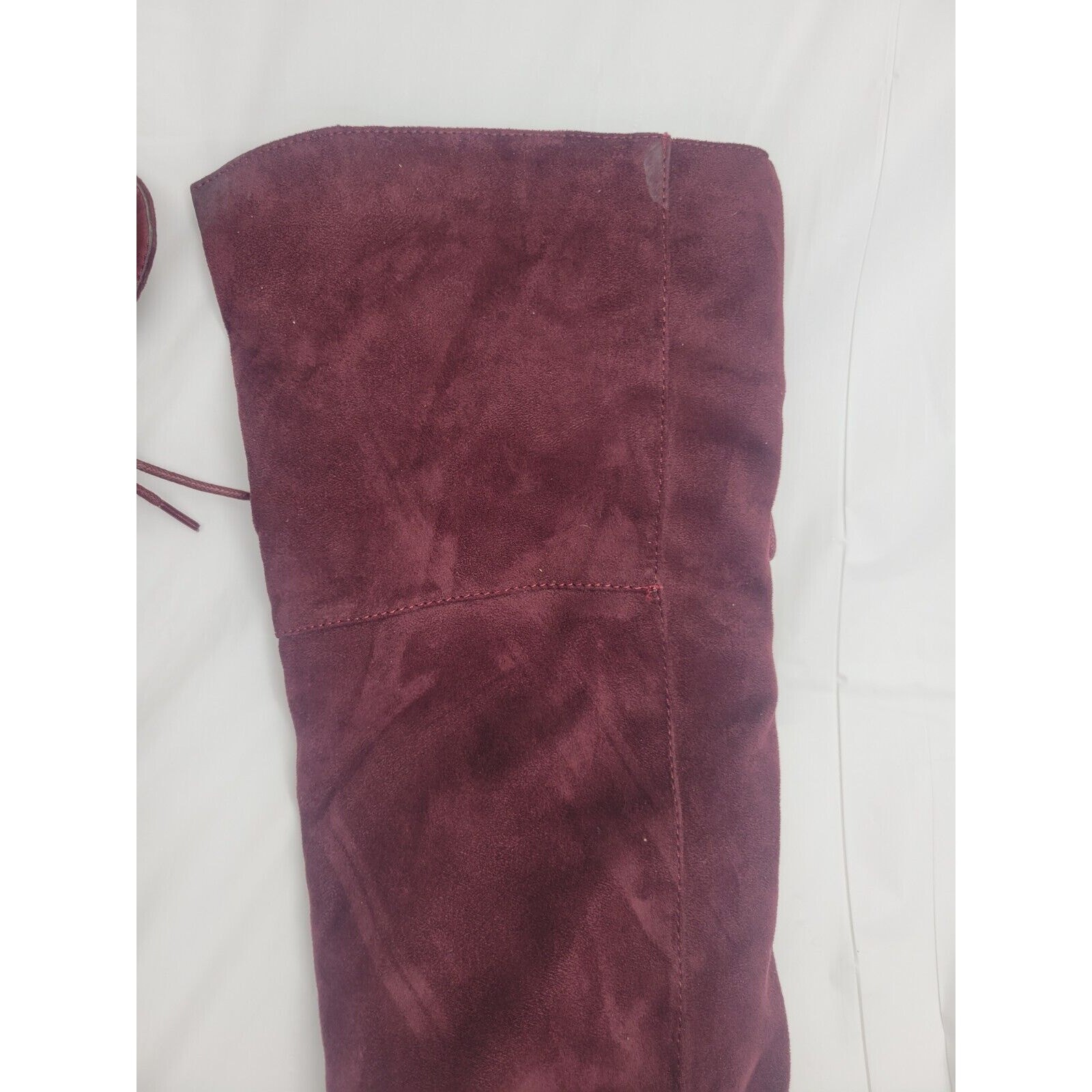 Indulge Size 7 Suede High Heel Over The Knee Boots Lace Up Zip Burgundy Maroon