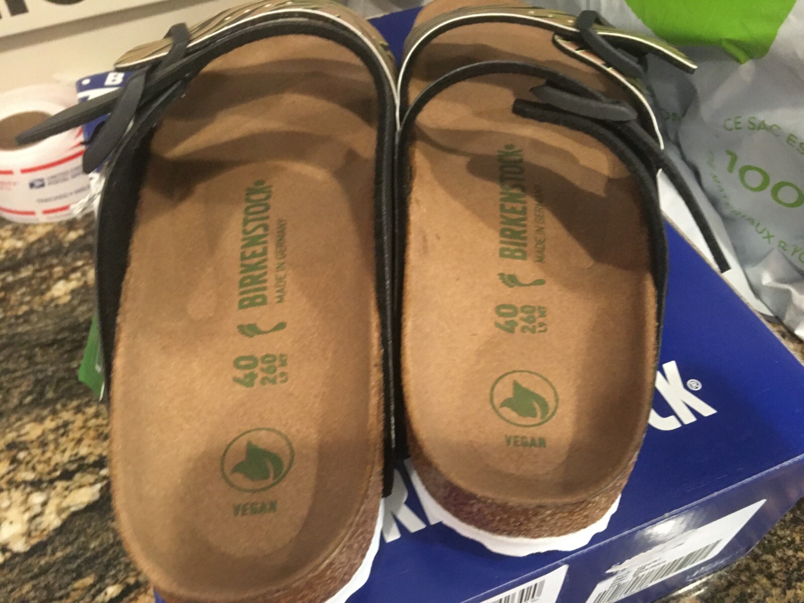 New Womens Birkenstock Arizona Split Zebra Cork Sandals, size 9 Narrow