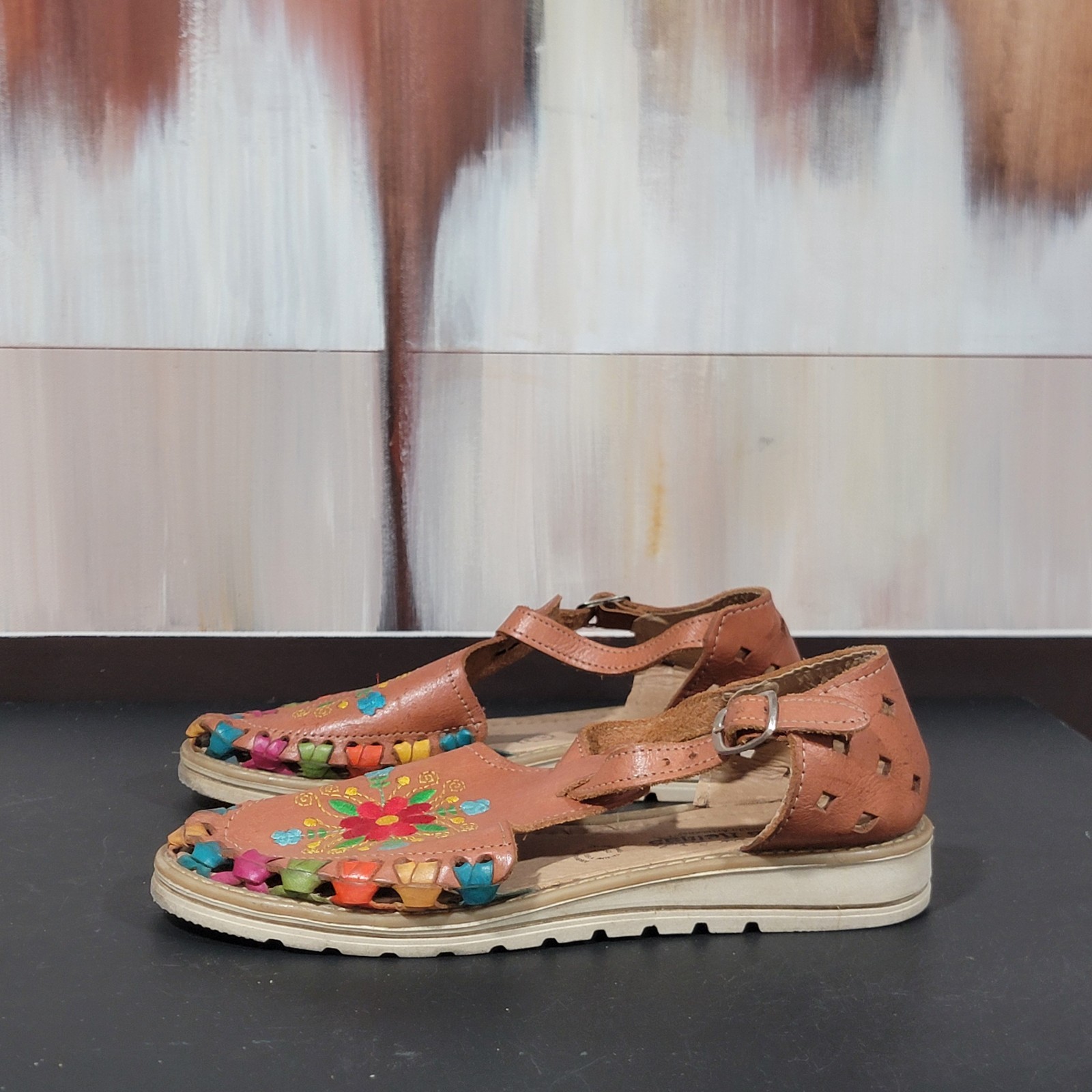 Coloful Wedge Sandals Made In Mexico Size US 8 Bohemian Hippie Retro Y2K
