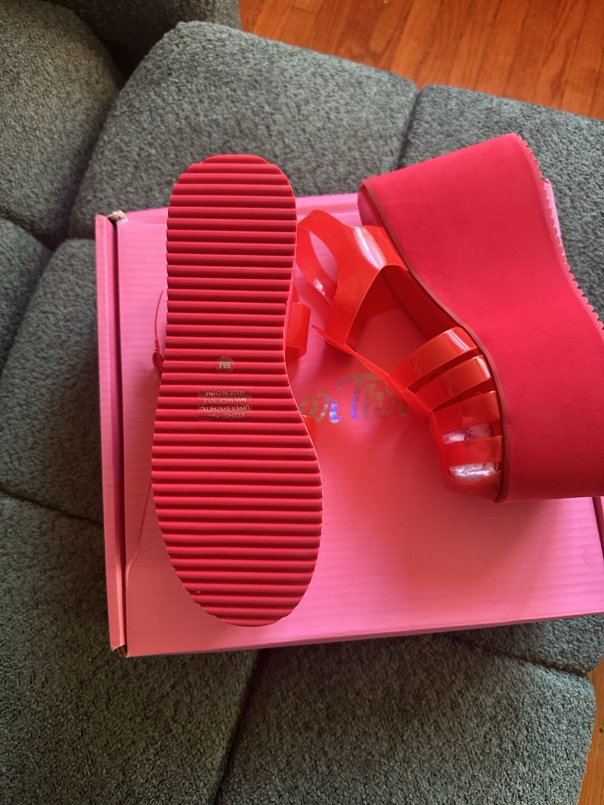 Sugar Thrillz Red PVC Platform Wedge Sandals Ankle Strap Buckle Heart