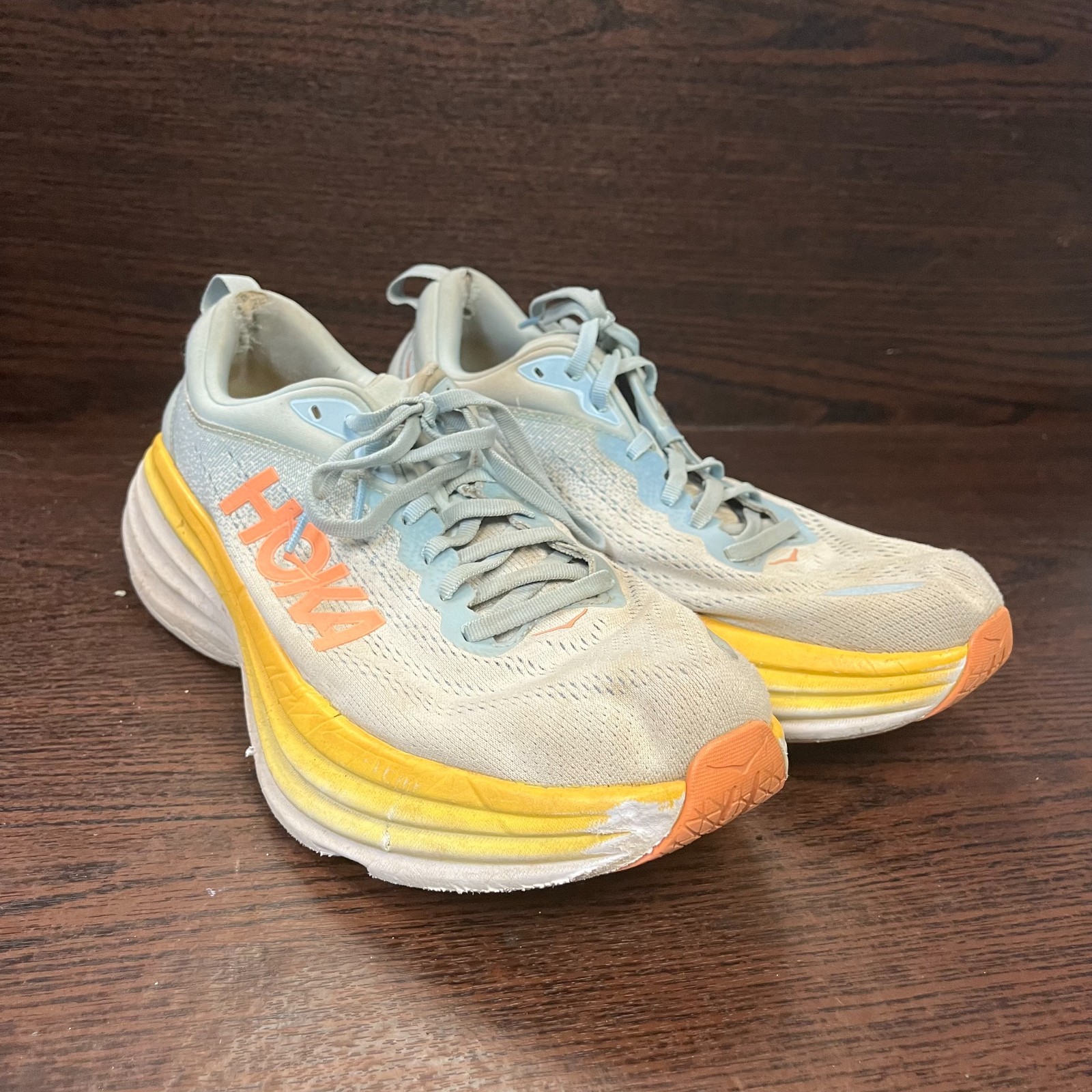 Hoka Bondi 8 Women’s Running Shoes Size 11 Blue Yellow 1127952 SSCA Road Comfort