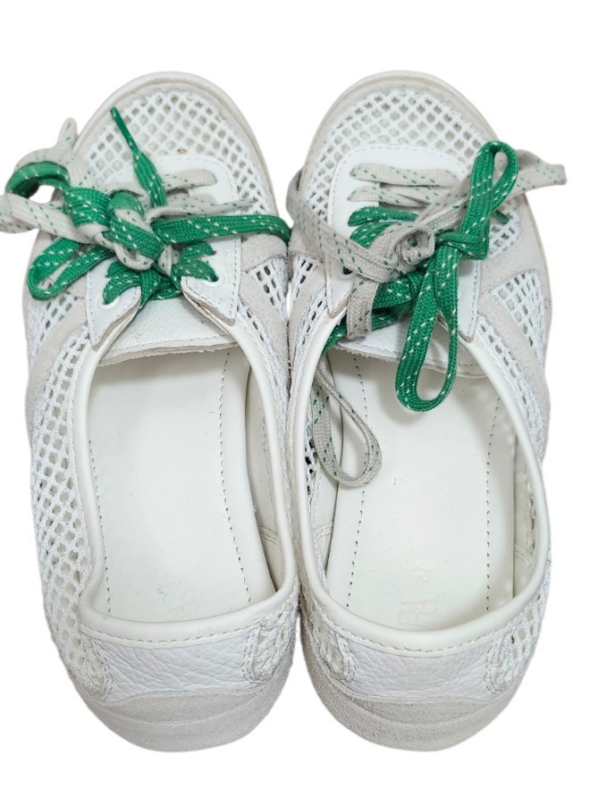 ZARA Mesh Ballet Flats White Green Lace-Up Shoes Women US 5 EU 36 Casual Summer