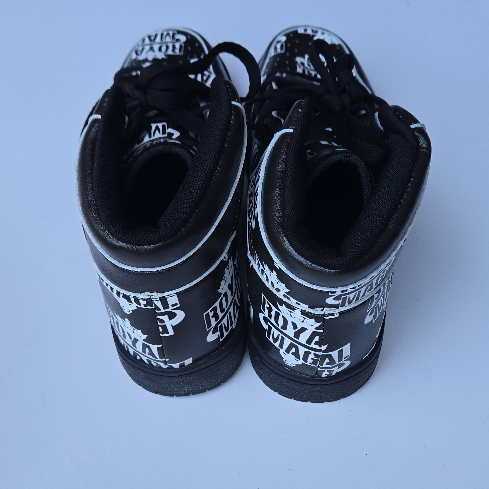 Royal Mag Black/White High Top Lace-Up Sneakers with Logo Print for Women