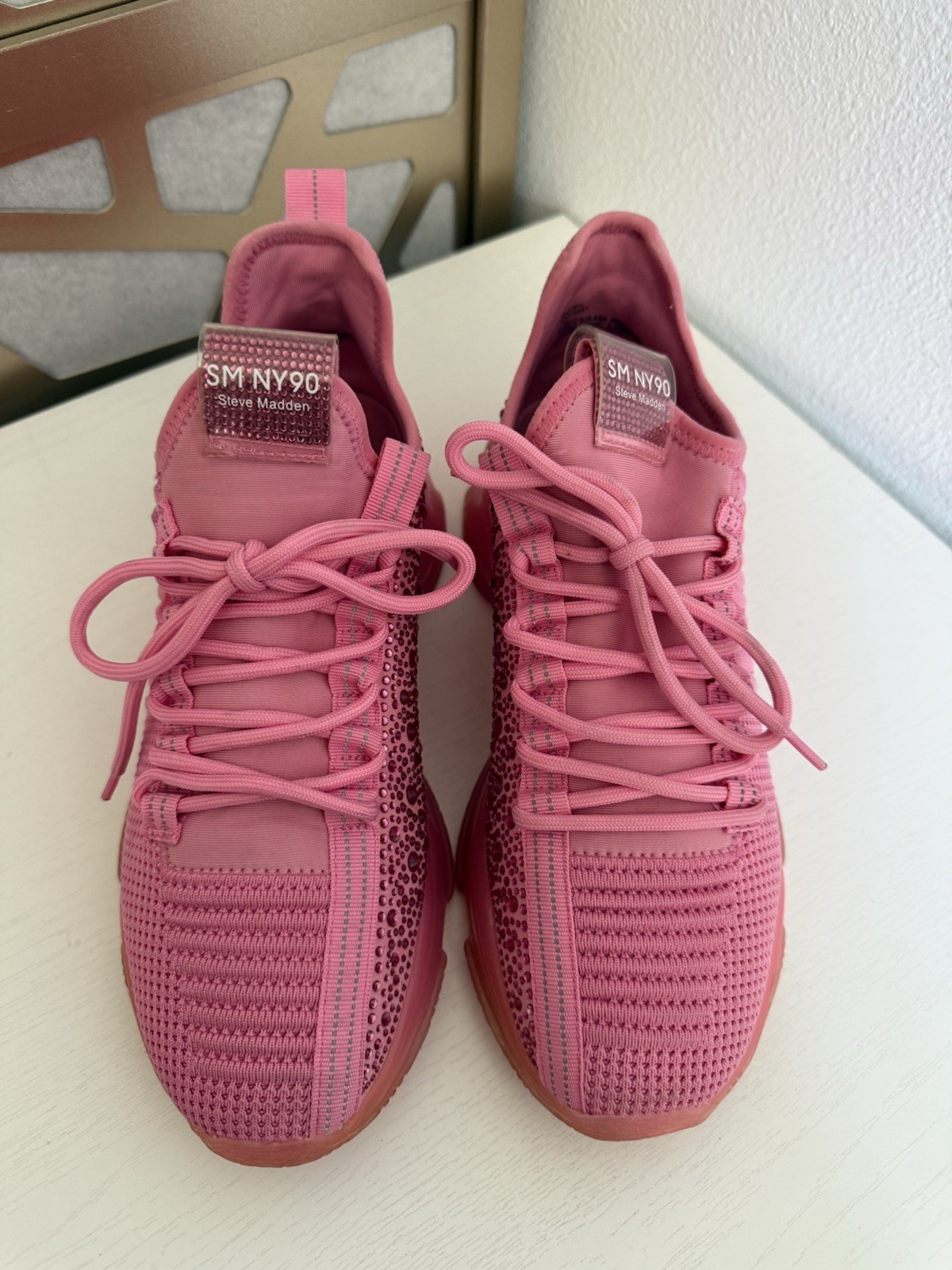 Steve Madden SM NY90 Rhinestone Athletic Sneakers Pink Lace Up Low Top Size 11