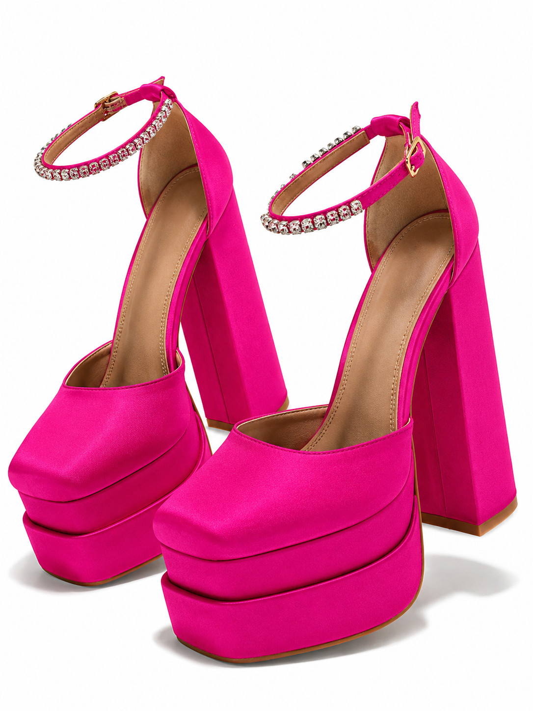Women’s Hot Pink Platform High Heel Pumps Ankle Strap Size 6 New