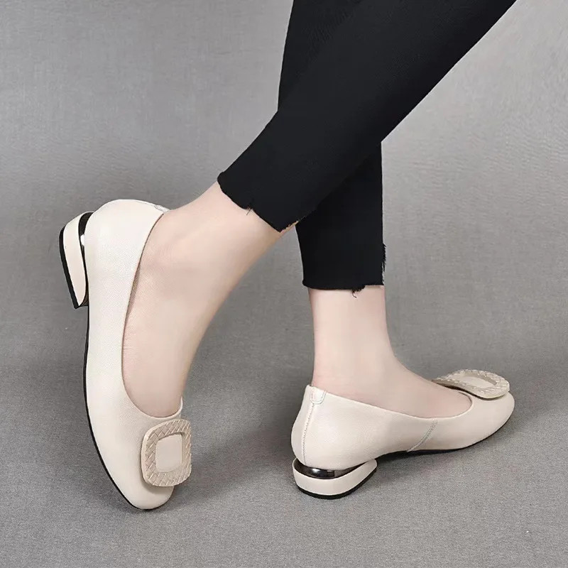 Soft Pu Leather Women’s Low Heel Shoes Shallow Mouth All-match Comfortable Pumps