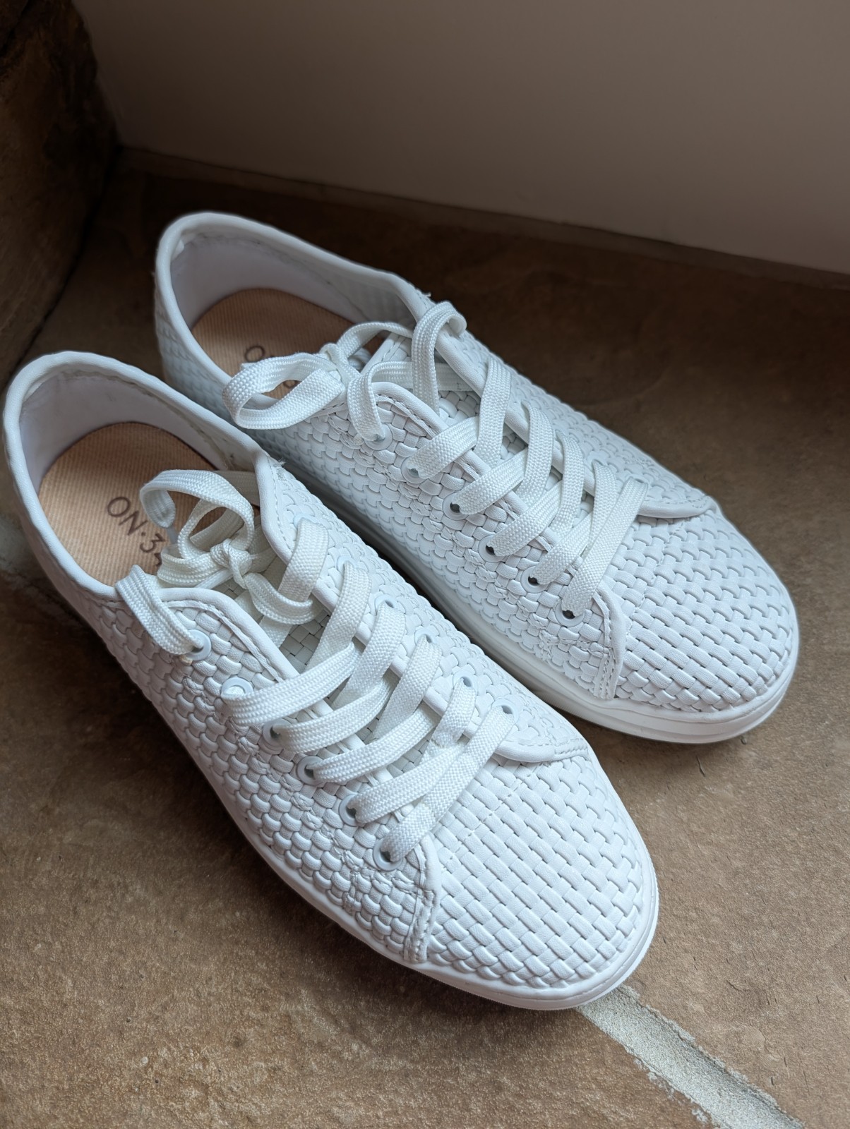 ON 34th Lusille White Woven Lace Up Low Top Sneakers Athletic Shoes Women