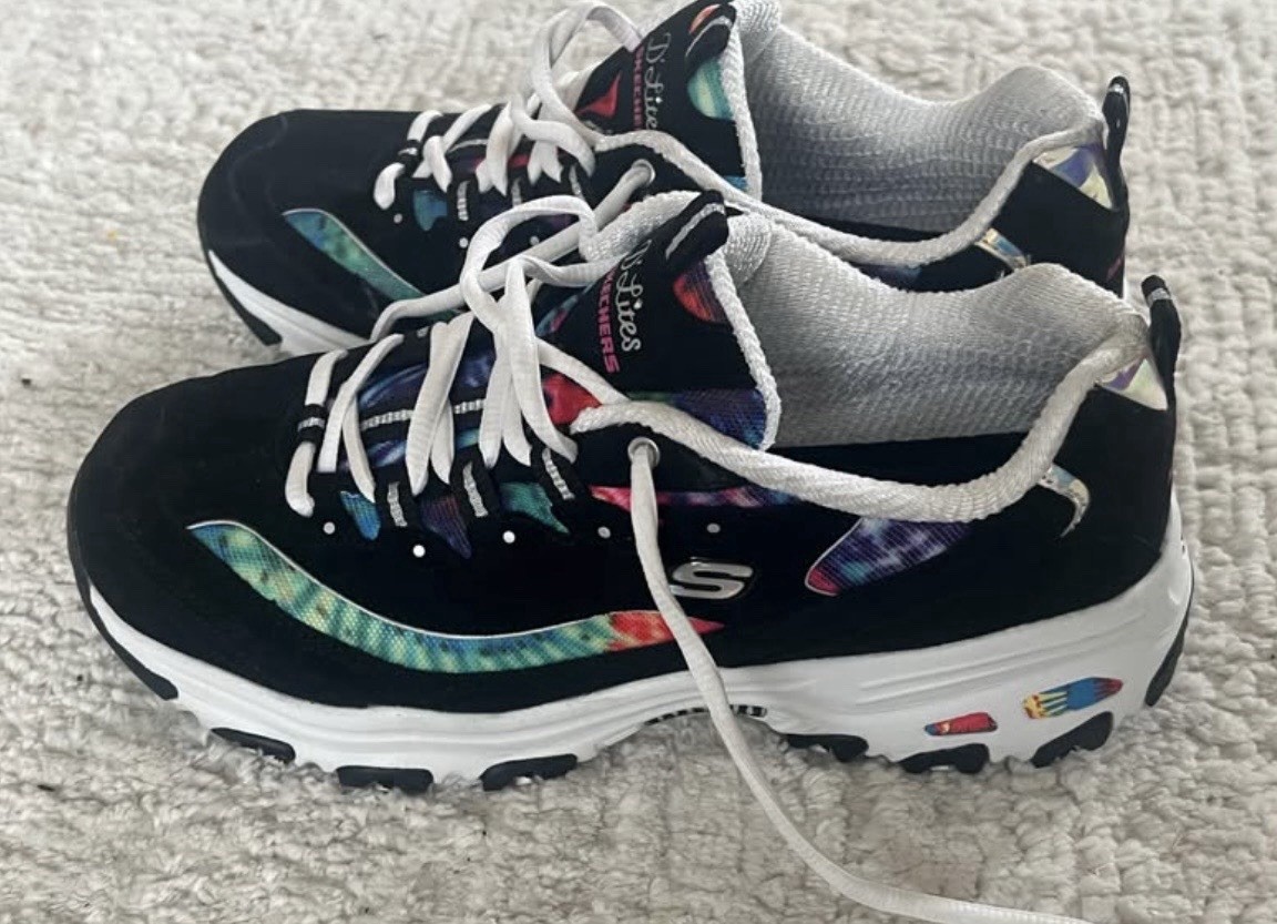 Skechers D’Lites Summer Fiesta Black Tie Dye Women’s Sneakers Chunky Shoes