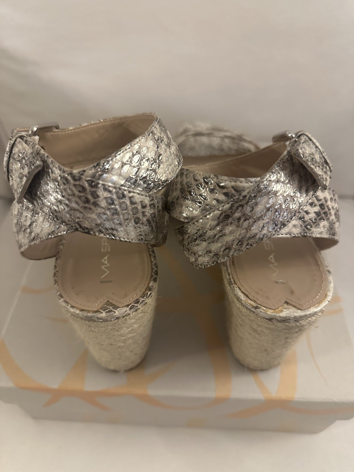 Via Spiga Silver Snake Print Wedge Sandals Ankle Strap Buckle US 10 M Used once