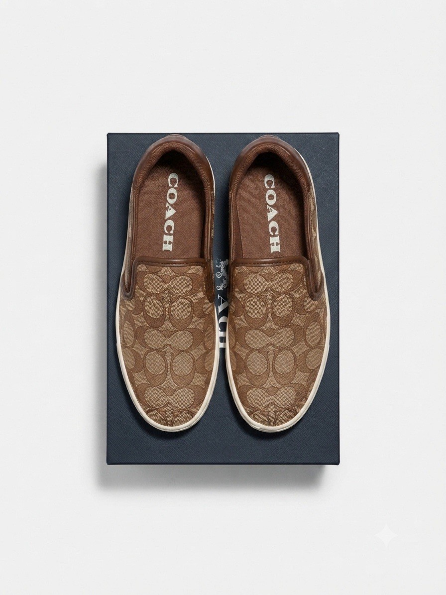 Coach Wells Slip-On Sneakers in Khaki and Saddle