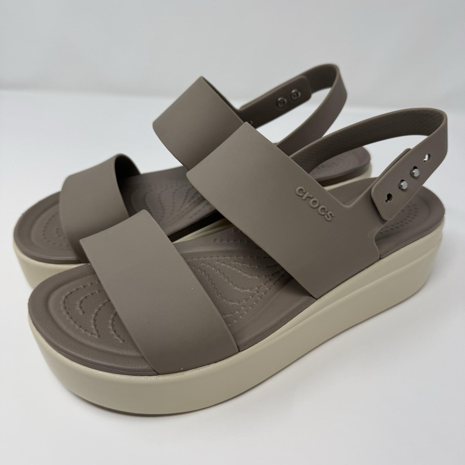 Crocs Brooklyn Platform Size 8 Color Tan Taupe Literide Slingback Adjustable