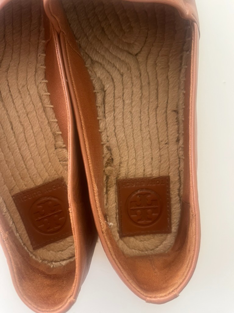 Women’s Tory Burch Tan Leather Espadrille Flats Shoes Size 8